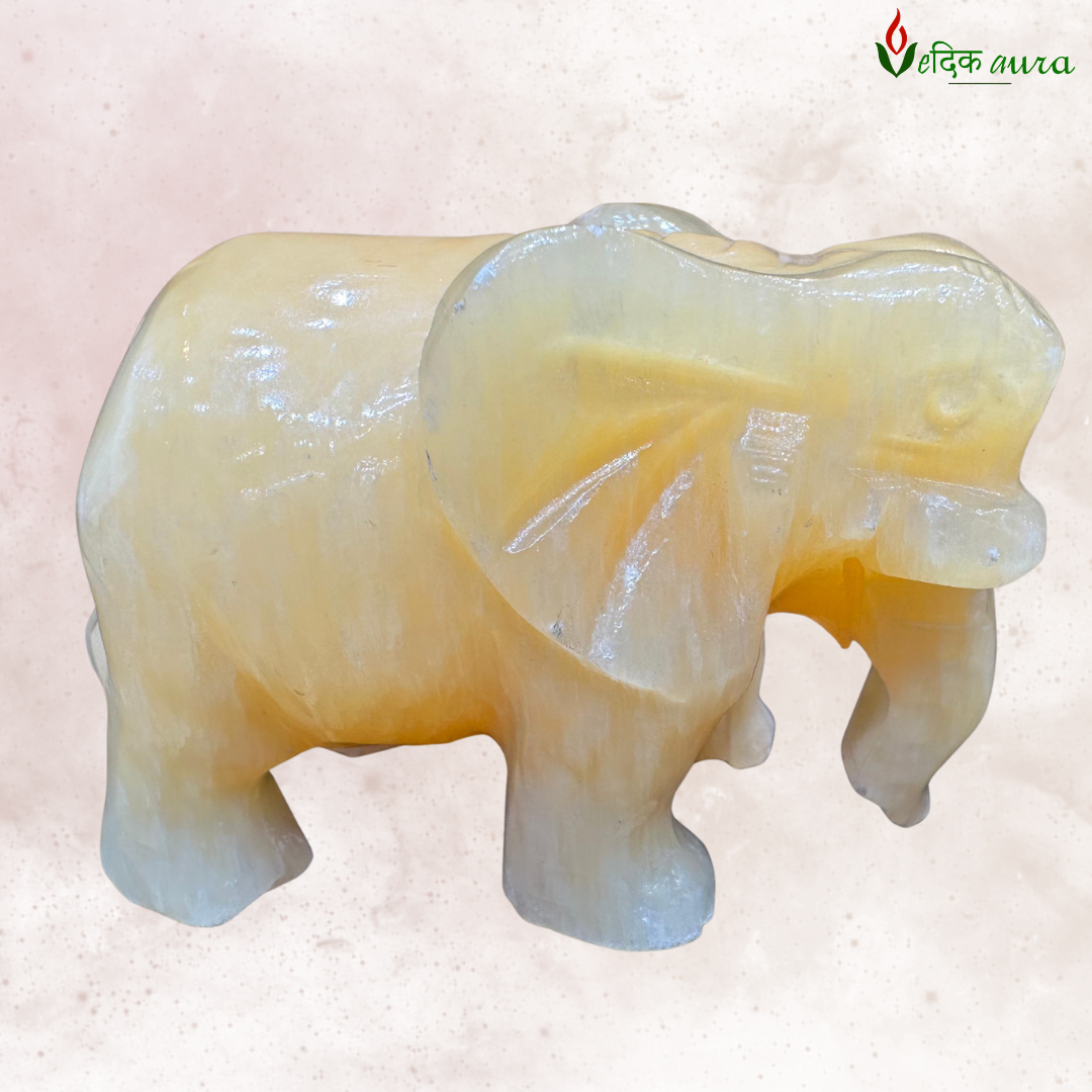 Vedikaura Yellow Agate Prosperity Elephant Statue – Abundance, Joy & Protective Energy