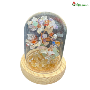 Vedikaura Small Seven Chakra Gem Tree with Glass Dome – Balanced Energy & Aesthetic Charm