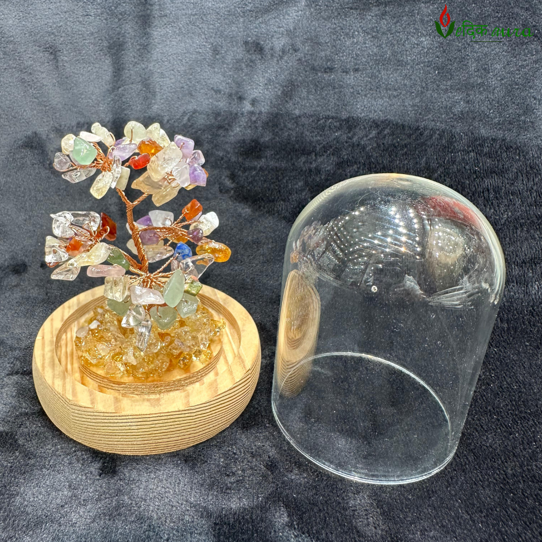 Vedikaura Small Seven Chakra Gem Tree with Glass Dome – Balanced Energy & Aesthetic Charm