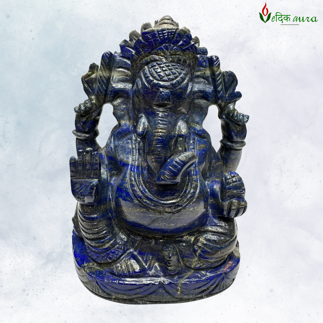 Vedikaura Lapis Lazuli Ganesh Ji Idol – Divine Wisdom & Prosperity (4")