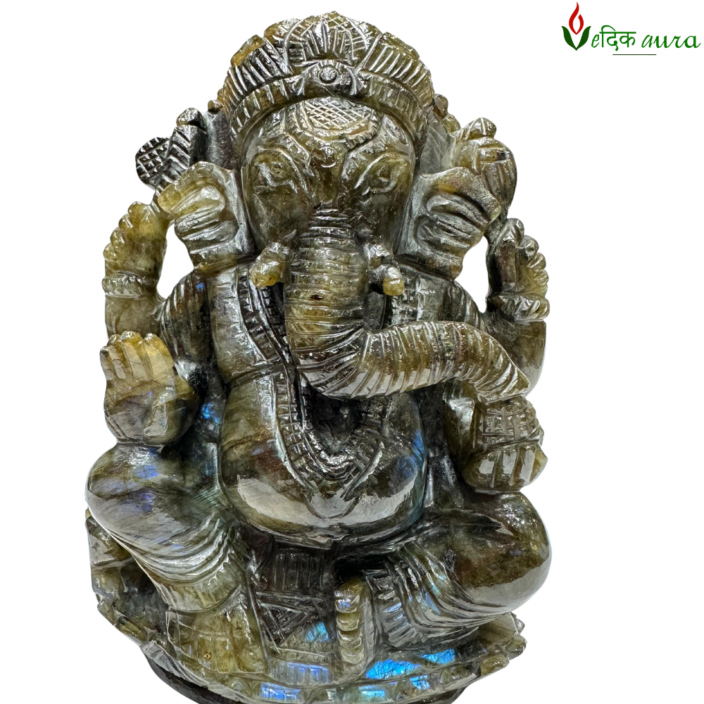 Vedikaura Labradorite Ganesh Ji Idol – Mystical Protection & Transformation (4")
