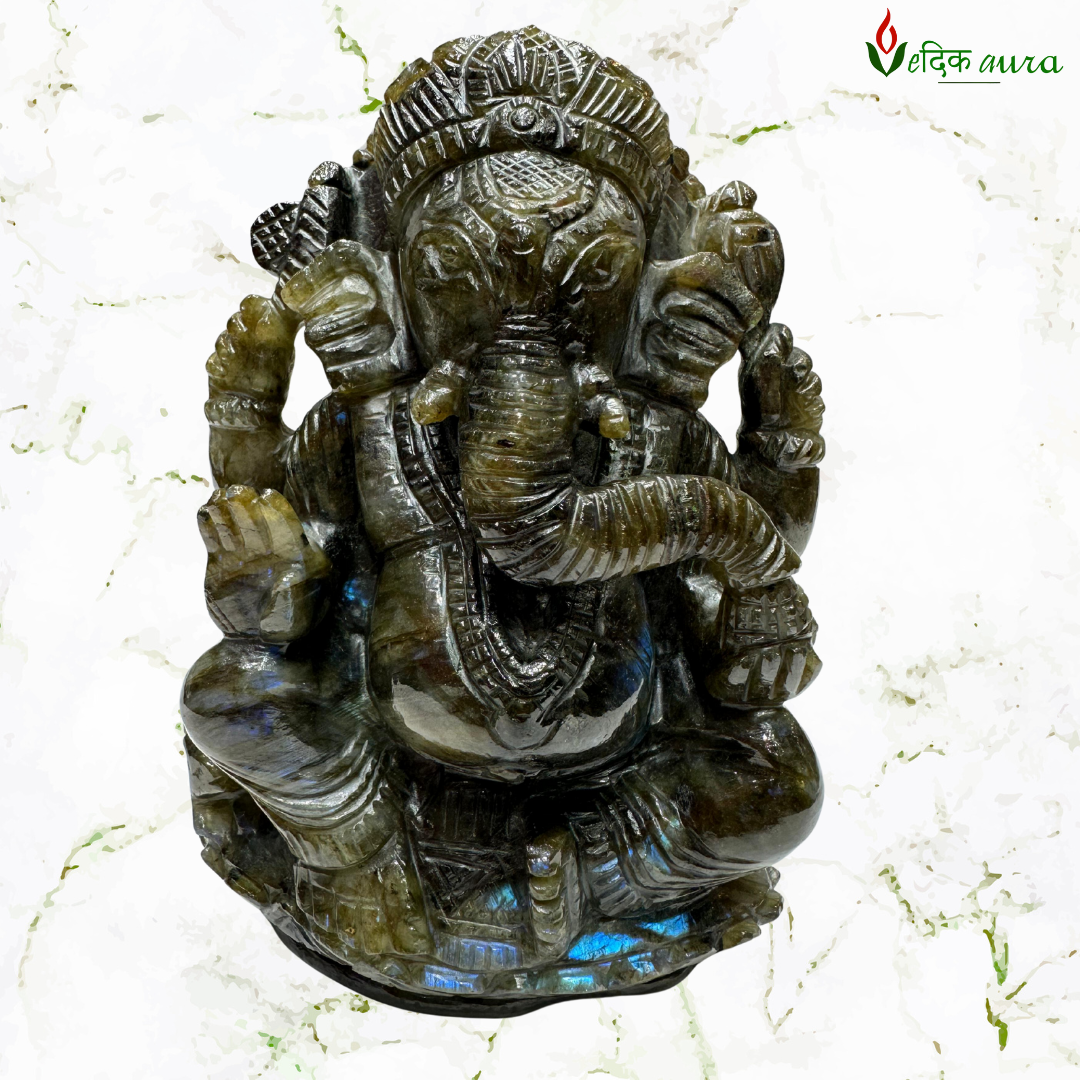 Vedikaura Labradorite Ganesh Ji Idol – Mystical Protection & Transformation (4")