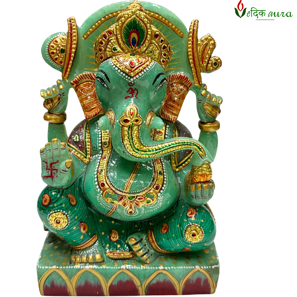Vedikaura Green Jade Ganesh Ji Idol – Prosperity, Harmony & Healing (9.5")