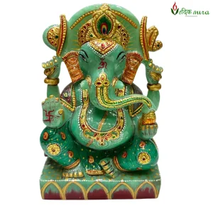 Vedikaura Green Jade Ganesh Ji Idol – Prosperity, Harmony & Healing (8")