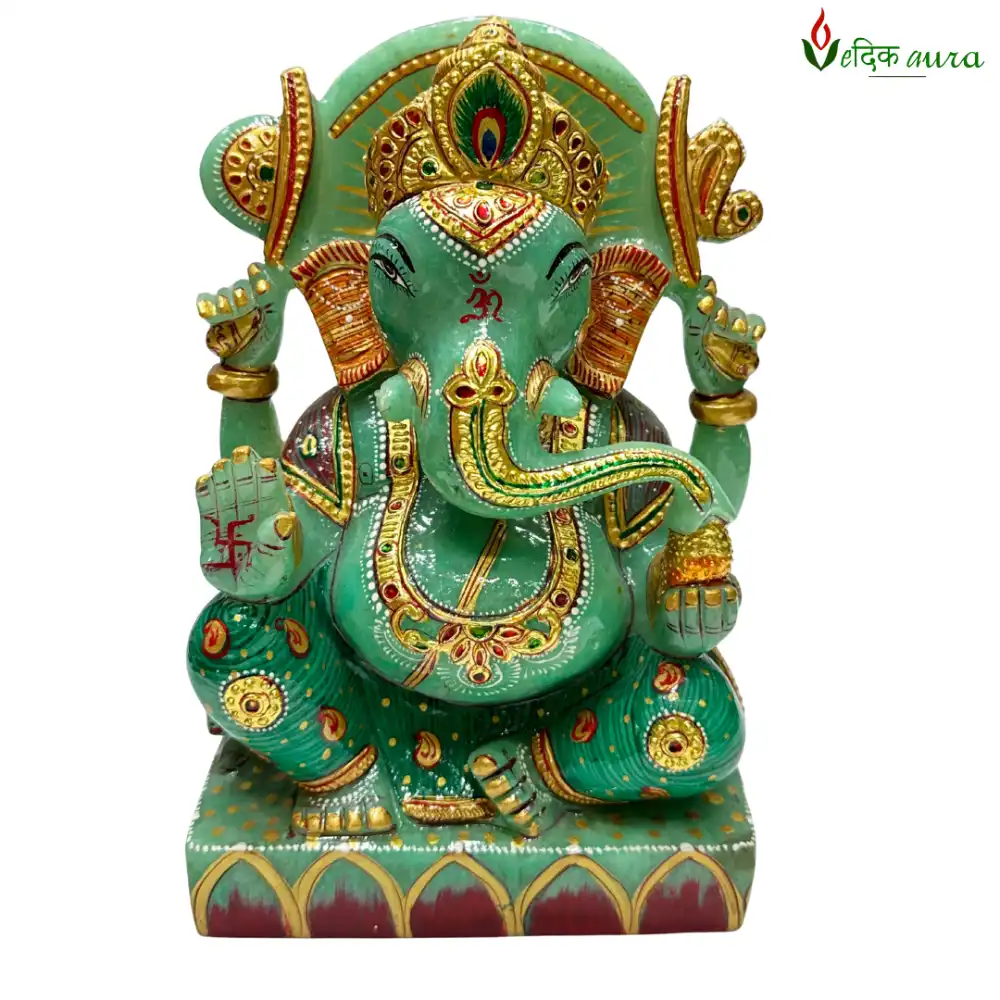 Vedikaura Green Jade Ganesh Ji Idol – Prosperity, Harmony & Healing (8")