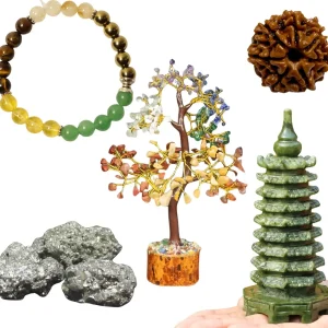 Vedikaura Kuber Wealth and Abundance Set – Manifest Prosperity with Pyrite, 7 Mukhi, Gem Tree & More