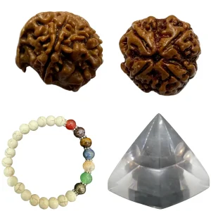 Vedikaura Physical Wellness Healing Kit – 7 Chakra Bracelet, Aura Pyramid & Rudraksha for Energy Balance