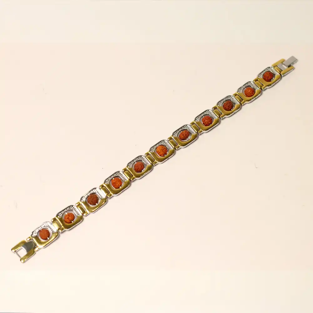 Vedikaura Rudraksh Trishashakti Swiss Metal Bracelet – Powerful Spiritual Protection & Energy Bracelet