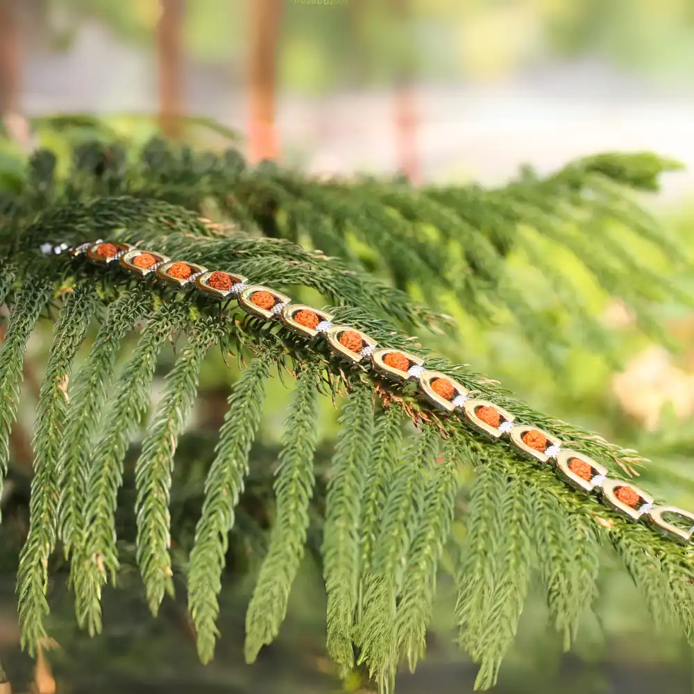 Vedikaura Rudraksh Trishashakti Swiss Metal Bracelet – Powerful Spiritual Protection & Energy Bracelet