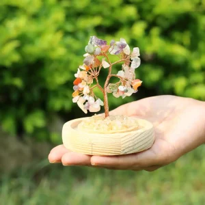 Vedikaura Small Seven Chakra Gem Tree with Glass Dome – Balanced Energy & Aesthetic Charm