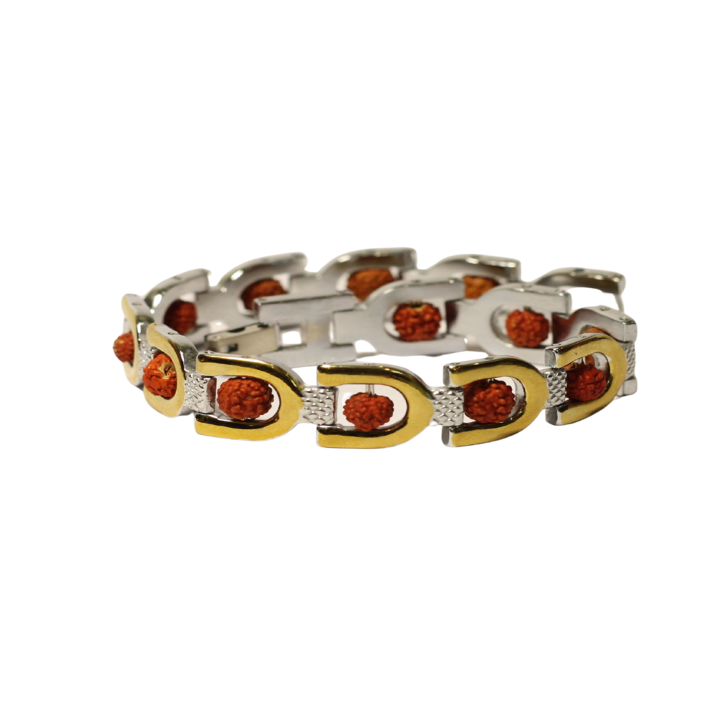 Vedikaura Rudraksh Trishashakti Swiss Metal Bracelet – Powerful Spiritual Protection & Energy Bracelet