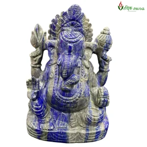 Vedikaura Lapis Lazuli Ganesh Ji Idol – Divine Wisdom & Prosperity (4")